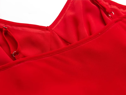 2025 Summer New Red Sexy Dress V-neck Date High-end Holiday Dress R0936