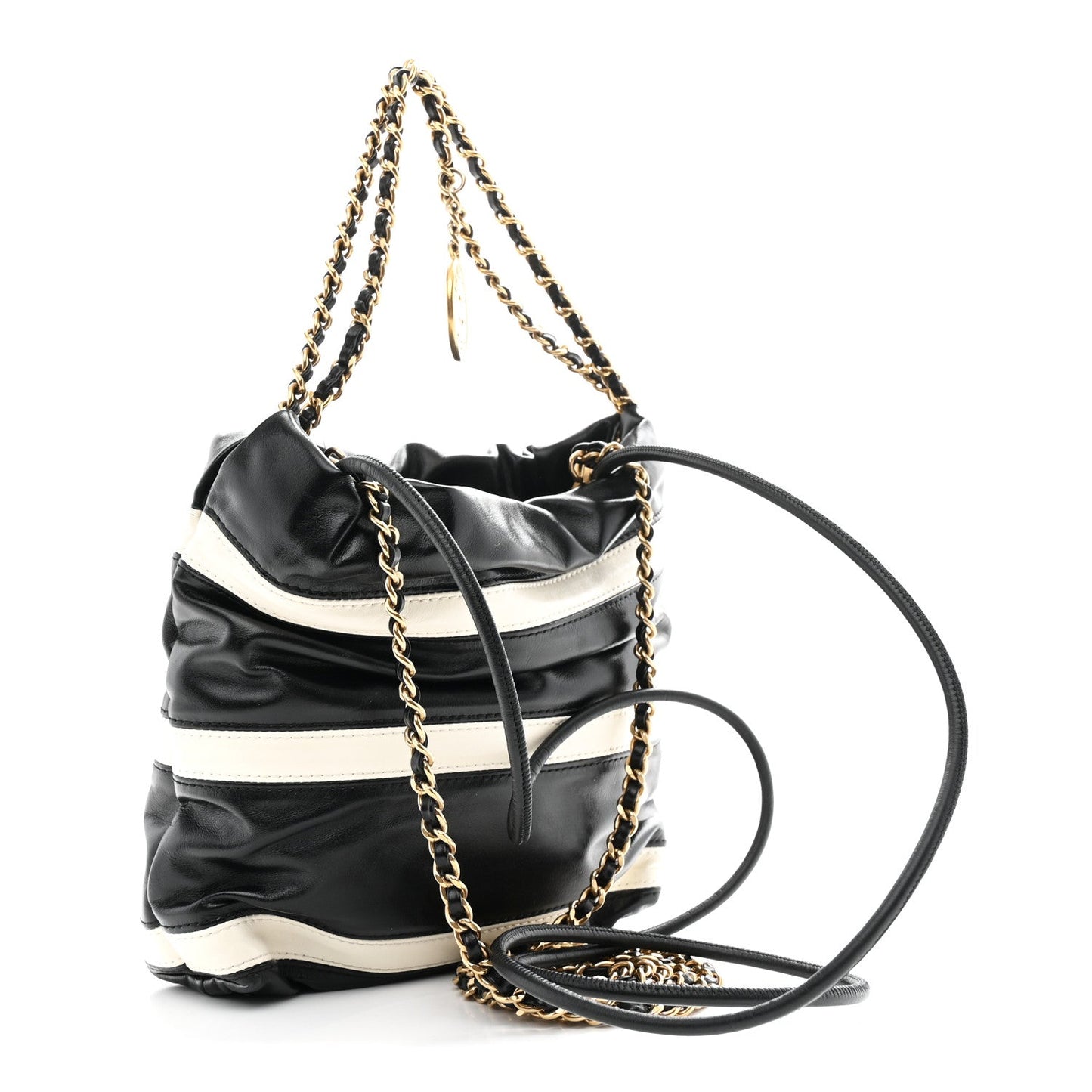 Shiny Calfskin Striped Mini Chanel 22 Black White