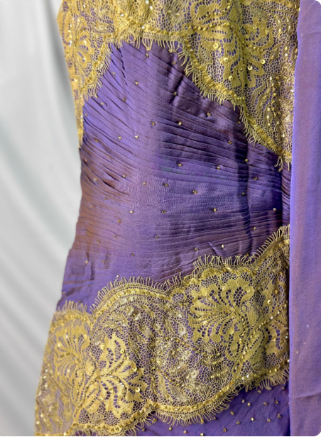 Vintage Deep Purple Gold Lace Thin Strap V-Neck Chiffon Long Prom Dress Evening Dress P4389