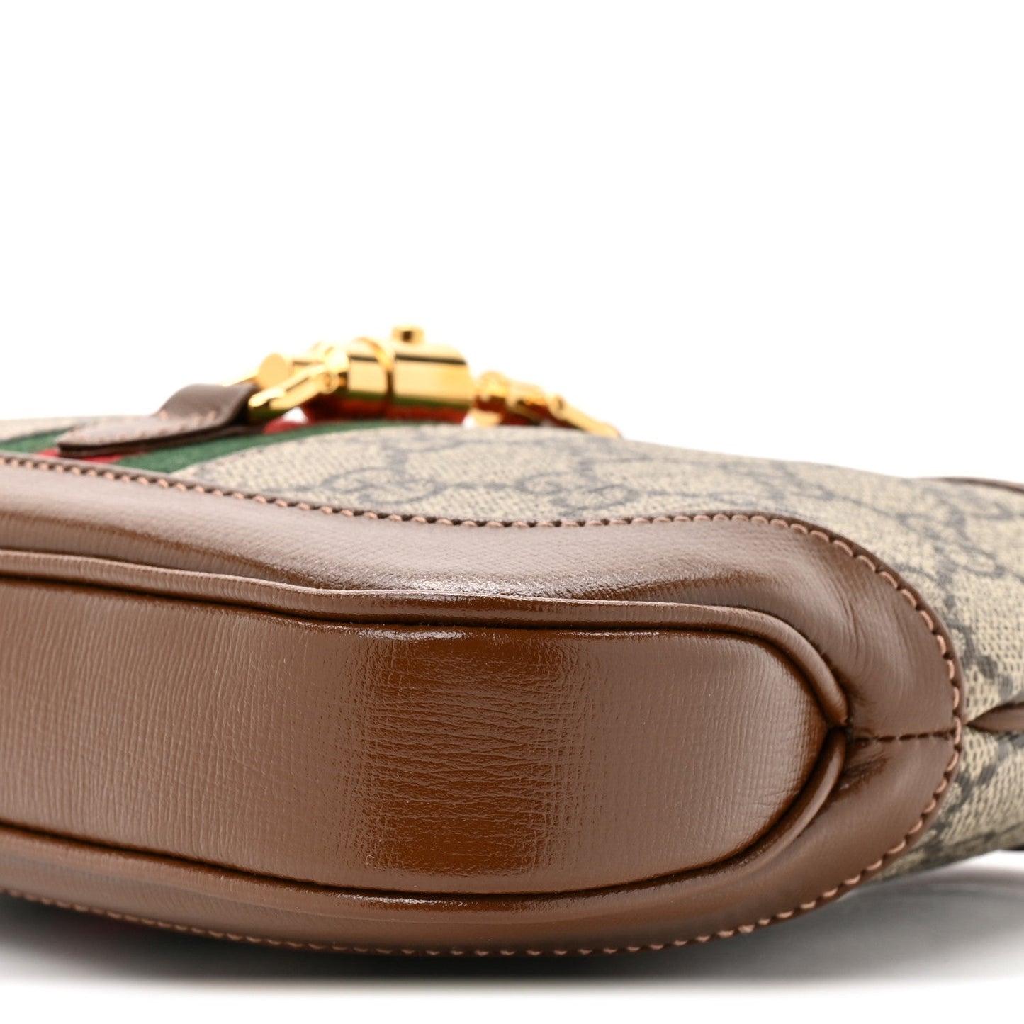 GG Supreme Monogram Azalea Calfskin Web Mini Jackie 1961 Hobo Beige Ebony Brown Sugar