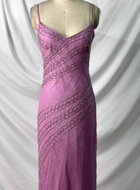Vintage Pink Mermaid V-Neck Beaded Chiffon Long Prom Dress Evening Dress P4390
