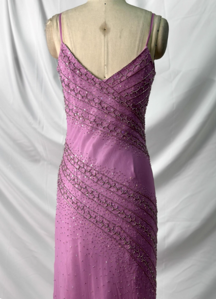 Vintage Pink Mermaid V-Neck Beaded Chiffon Long Prom Dress Evening Dress P4390