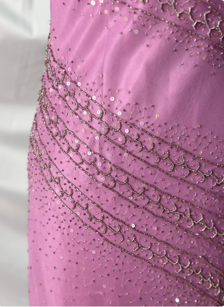 Vintage Pink Mermaid V-Neck Beaded Chiffon Long Prom Dress Evening Dress P4390