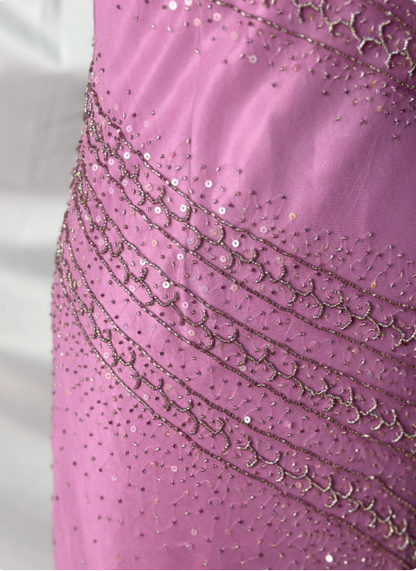 Vintage Pink Mermaid V-Neck Beaded Chiffon Long Prom Dress Evening Dress P4390