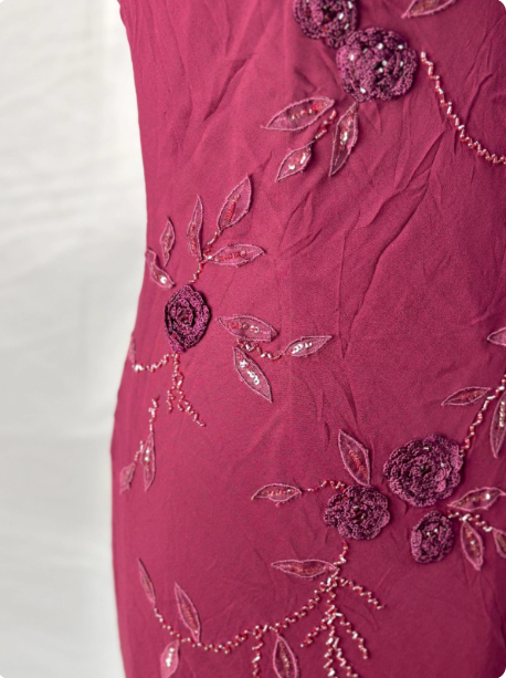 Elegant Vintage Burgundy Beaded Embroidery Thin Strap Mermaid Chiffon Long Prom Dress Evening Dress P4392