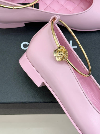 CC 26C Ribbon Double C Camellia Mary Jane Pink Black Lambskin