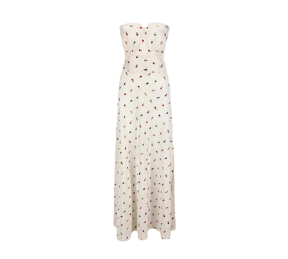 2025 new seaside holiday long dress French retro embroidery print tube top high waist dress backless R0138