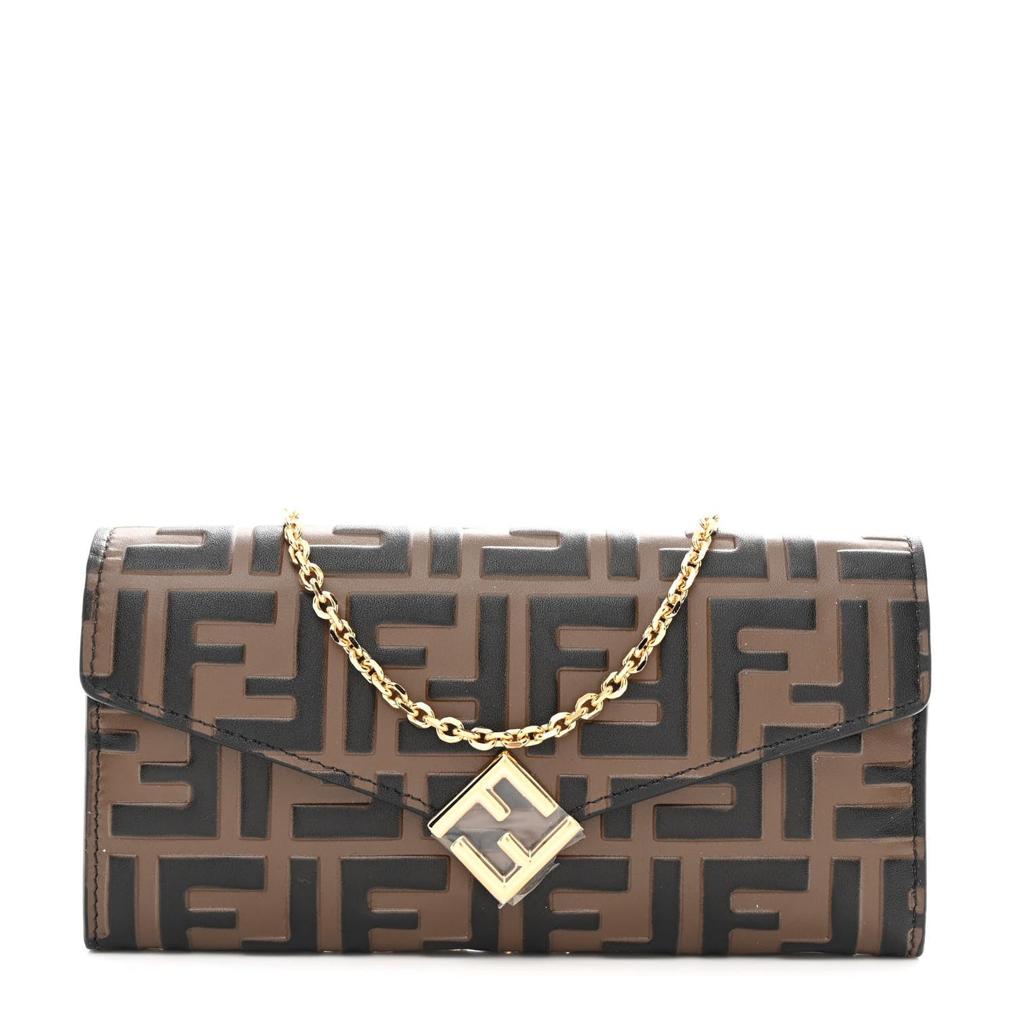 Vitello Soft F is Fendi Bi-Color FF 1974 Embossed Continental Envelope Wallet On Chain Maya Black