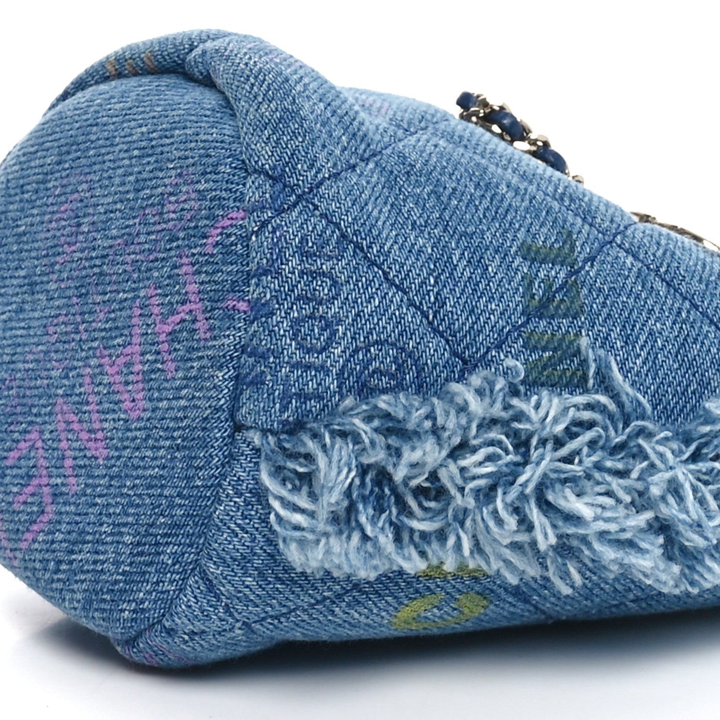 Denim Quilted Mood Mini Bucket With Chain Blue Multicolor