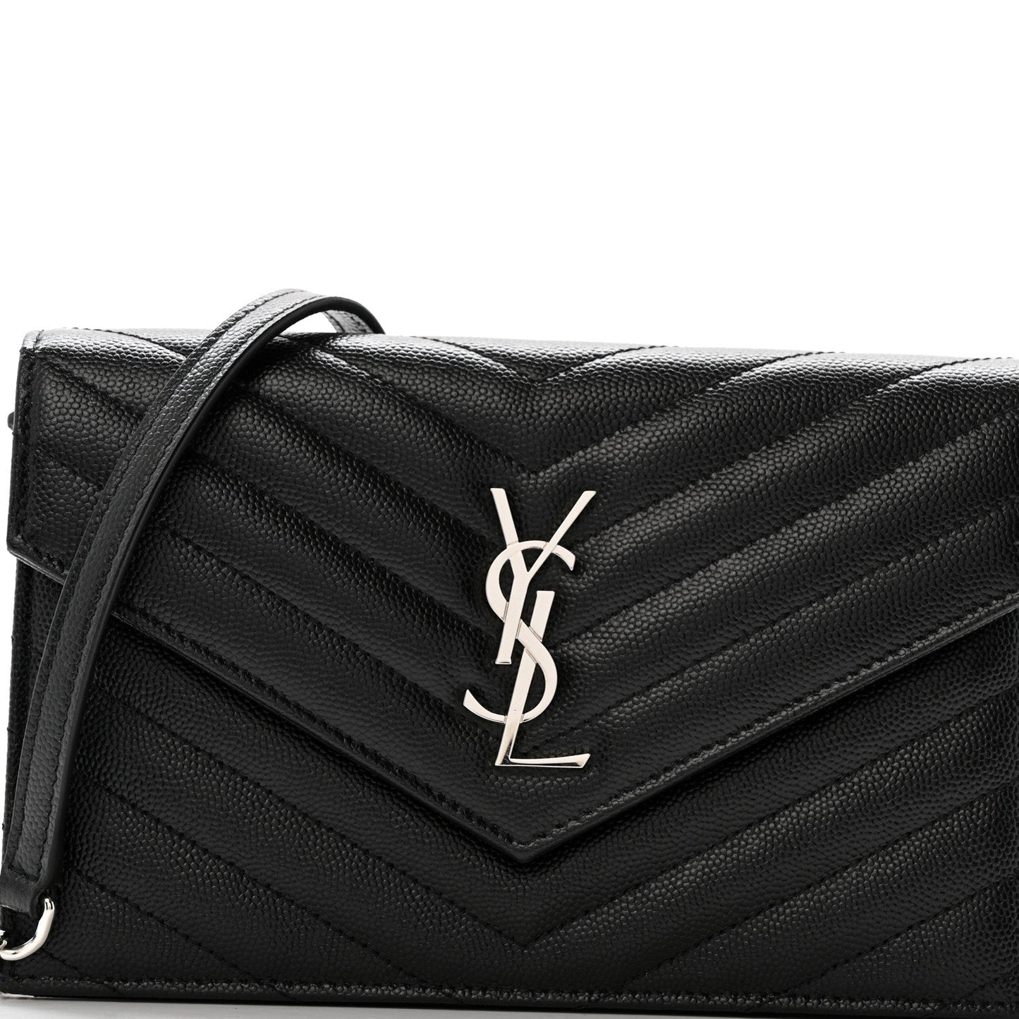 Grain De Poudre Matelasse Chevron Monogram Envelope Chain Wallet Black