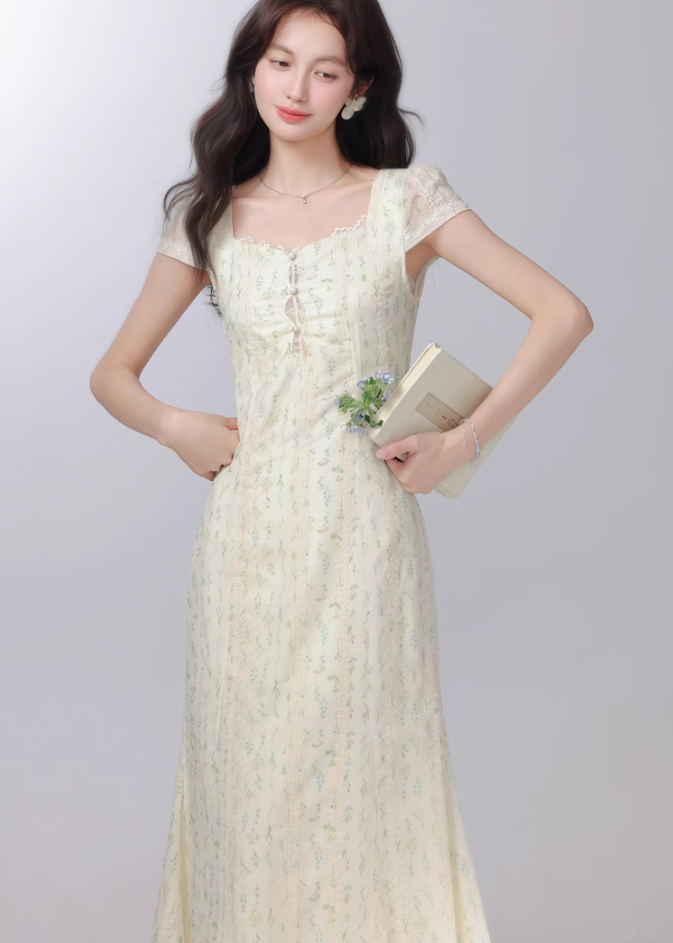 2025 new style gentle style floral dress female waist long skirt R1968