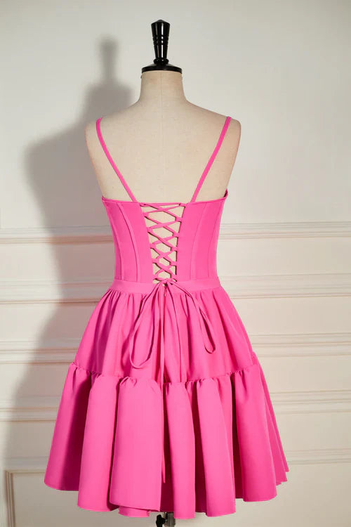 omberprom A-line Graduation Dresses Ruffled Lace-Up Homecoming Dress