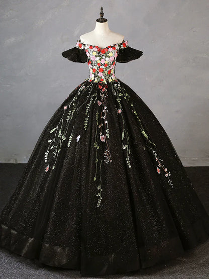 Black Tulle Lace Long Prom Dress, Black Tulle Long Evening Dress  TP28