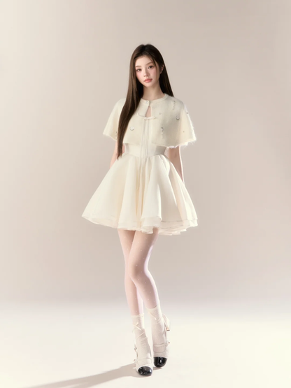 White halter cape waist slim A-line short skirt homecoming dress R5398