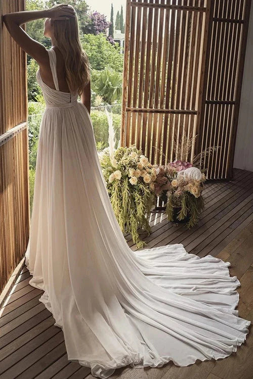 omberprom Elegant Bohemian A-Line Long Chiffon Sweetheart Wedding Dresses