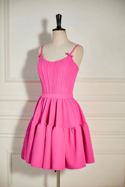PM534,Pink A-line Ruffled Lace-Up Homecoming Dress