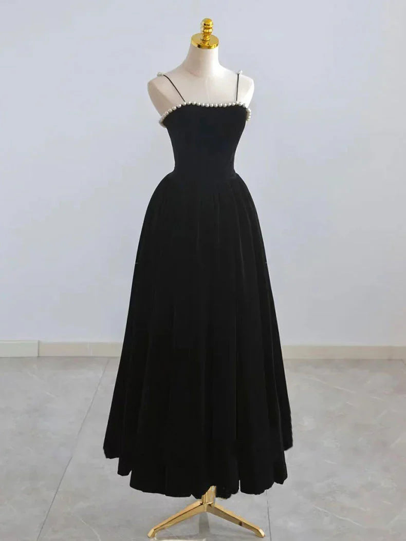 Retro Burgundy Beaded Spaghetti Strap Design A-line Velvet Party Dress Homecoming Dress TP4058