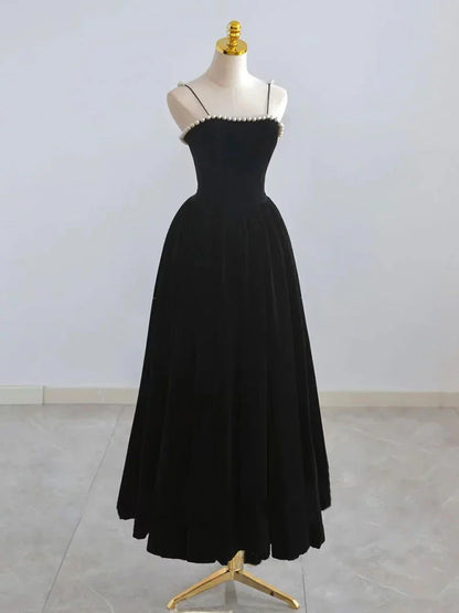Retro Burgundy Beaded Spaghetti Strap Design A-line Velvet Party Dress Homecoming Dress TP4058