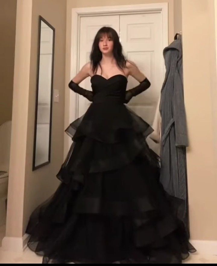 Black Prom Dress, Tulle Evening Dress     S2205