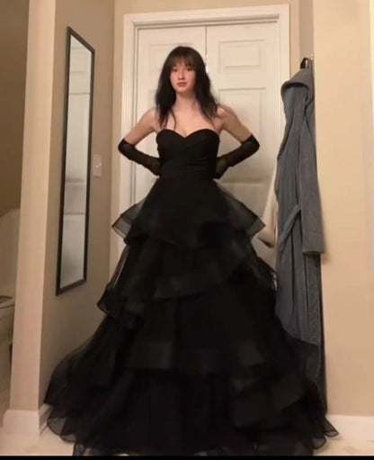 Black Prom Dress, Tulle Evening Dress     S2205