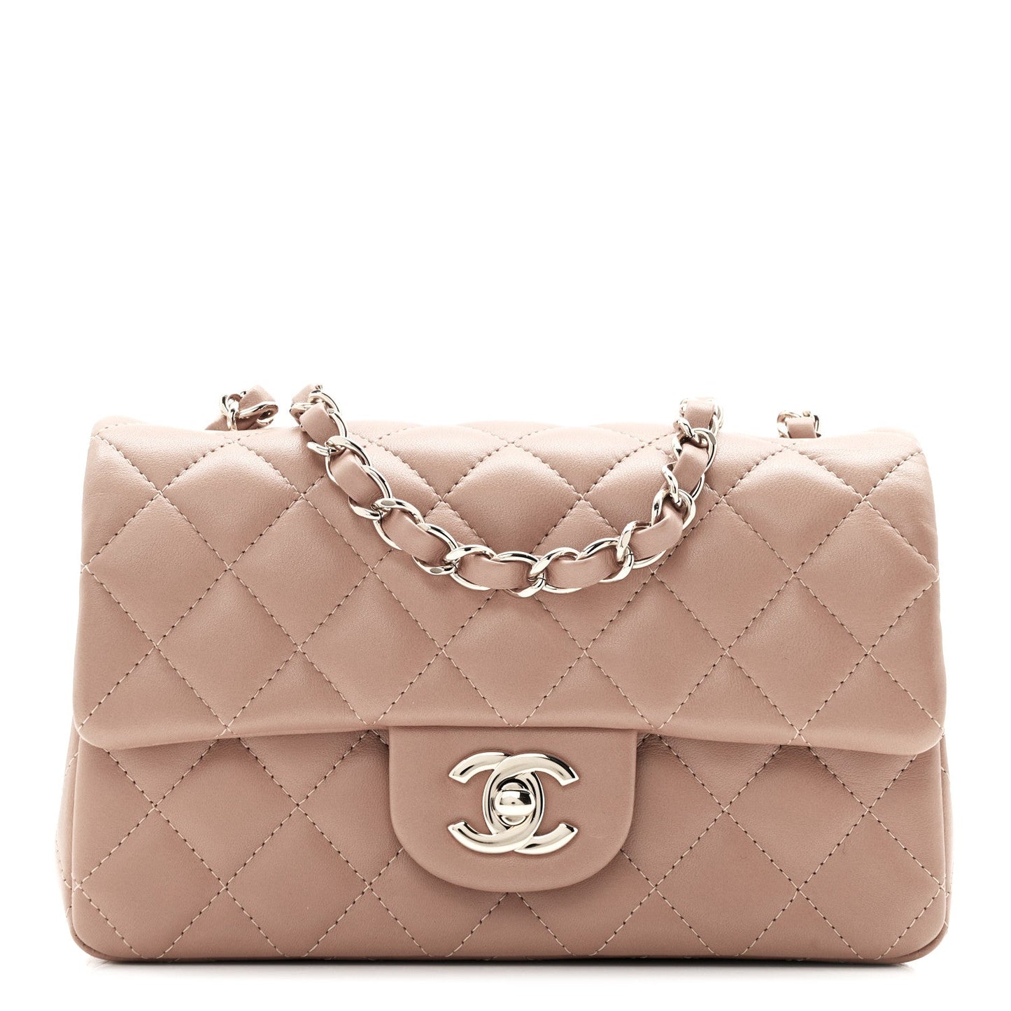 Lambskin Quilted Mini Rectangular Flap Brown