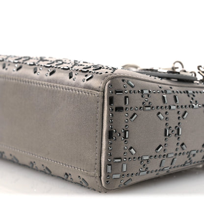 Satin Crystal Cannage Mini Lady Dior Gray