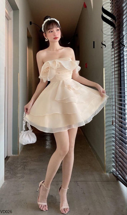 Brown tube top waist slim short skirt homecoming dress R3496