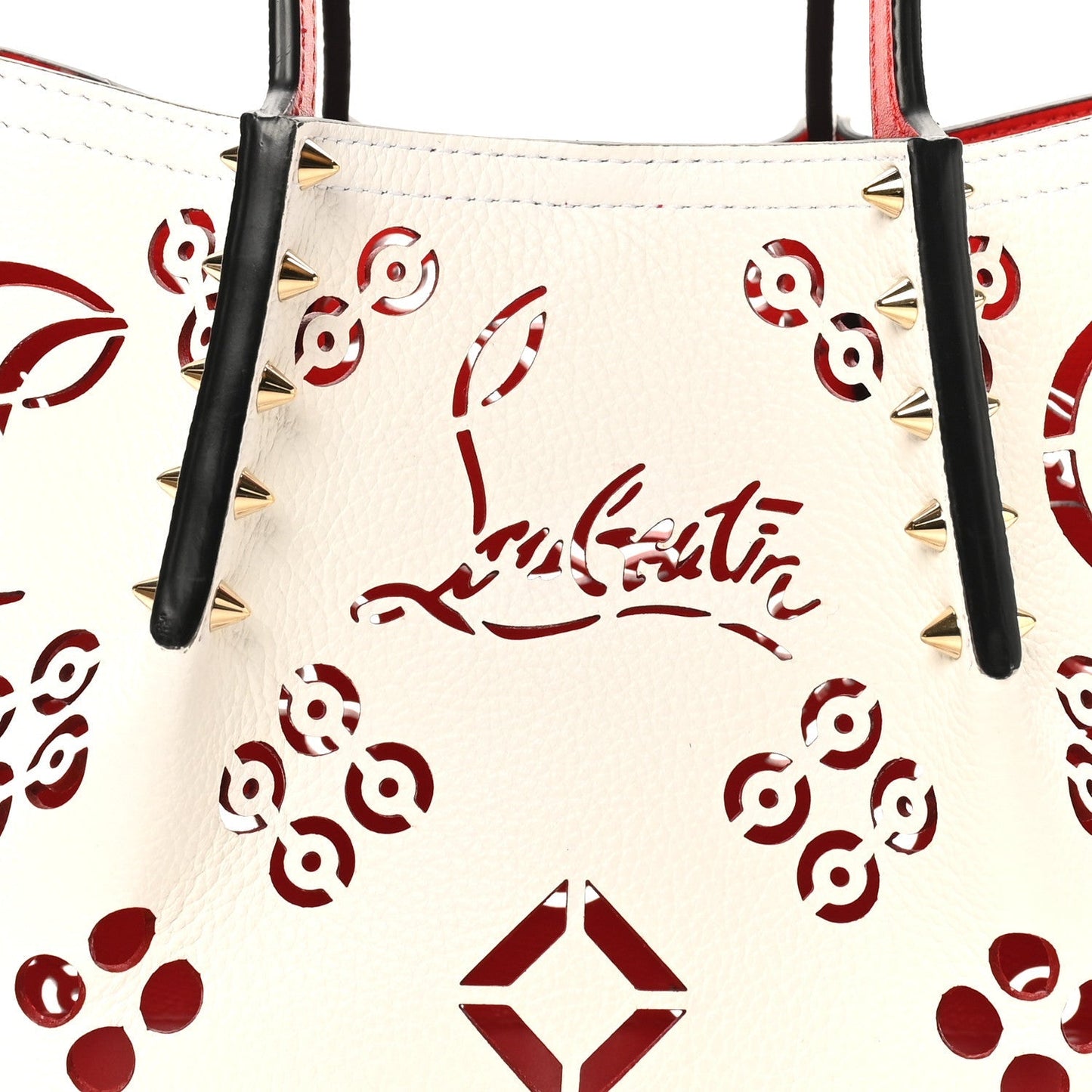 Calfskin Loubinthesky Mini Perforated Cabarock Spikes Tote White