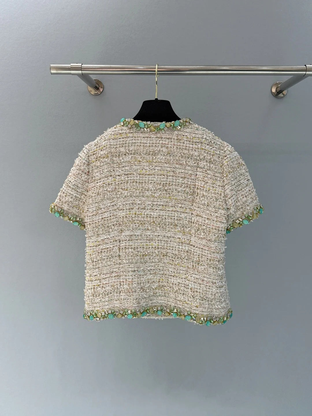 Chanel 2026 Side-button Short-sleeved Jacket Beige Green Polyamide Cotton