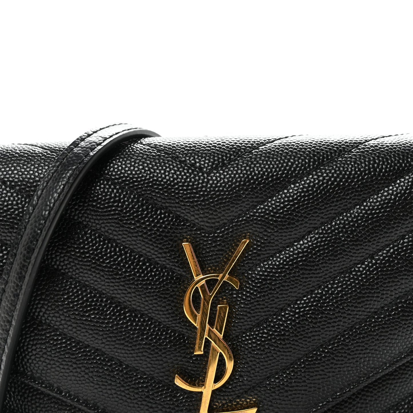 Grain De Poudre Matelasse Chevron Monogram Envelope Chain Wallet Black