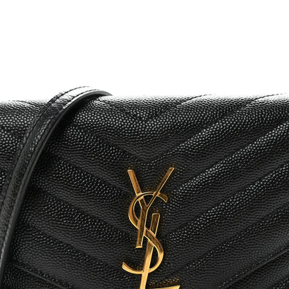 Grain De Poudre Matelasse Chevron Monogram Envelope Chain Wallet Black