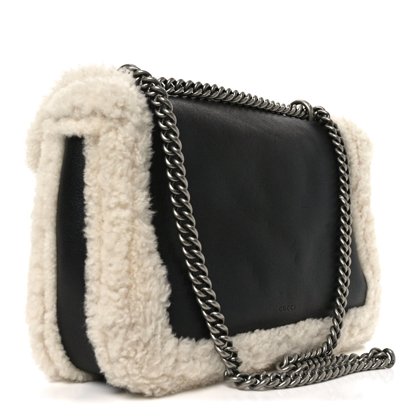 Sakai Be Green Calfskin Shearling Small Dionysus Shoulder Bag Black