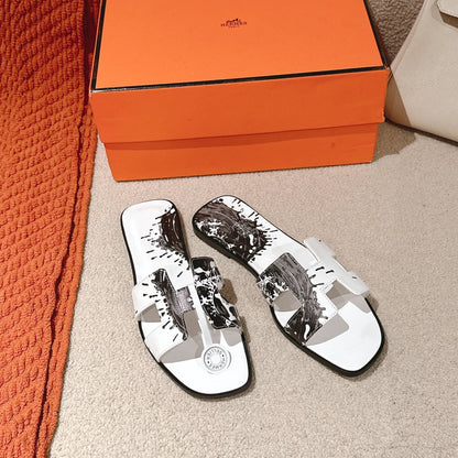 HM 3D Oran Sandals White Black Calfskin 243963