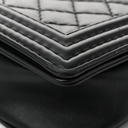 Calfskin Double Stitch Large Boy Flap Black