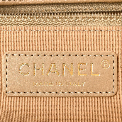 Caviar Quilted Large Shopping Tote Dark Beige
