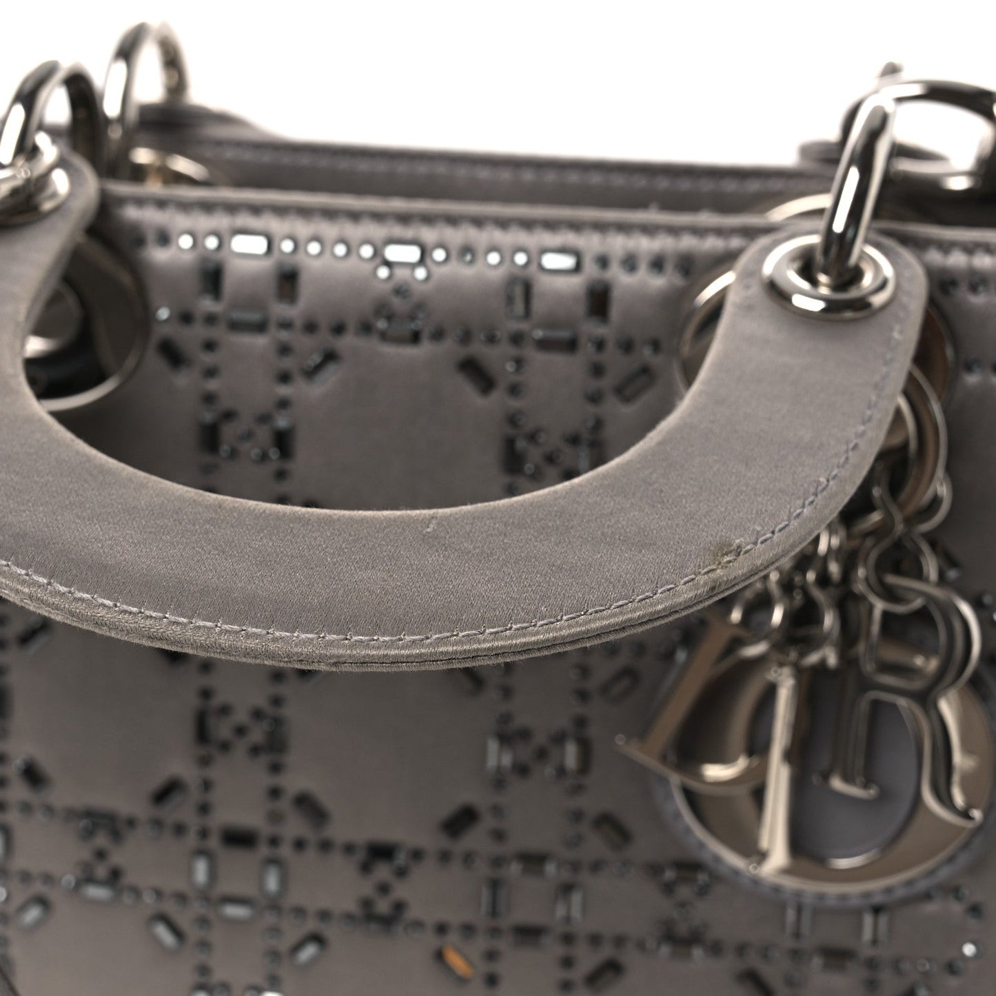 Satin Crystal Cannage Mini Lady Dior Gray