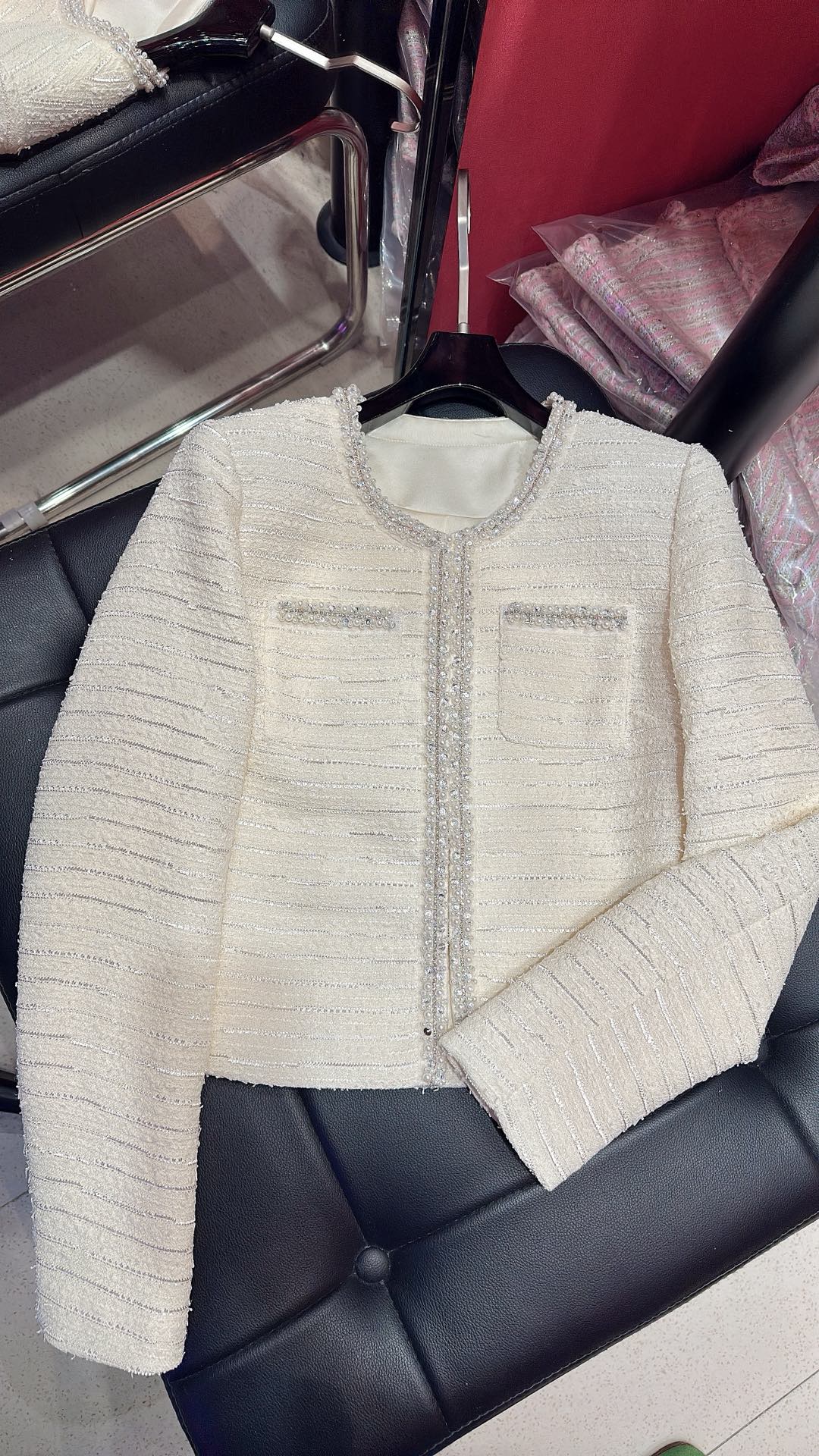 CC Hand-Made Beaded Set White Cotton