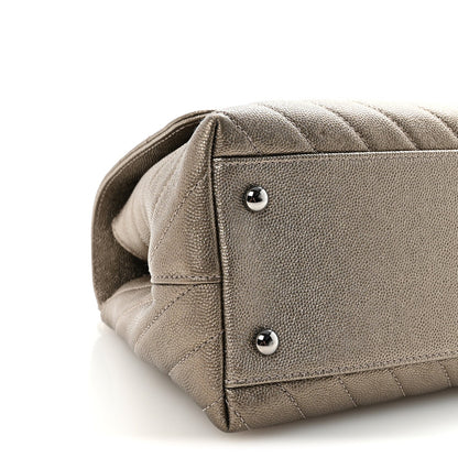 Metallic Caviar Chevron Quilted Small Coco Handle Flap Light Gold