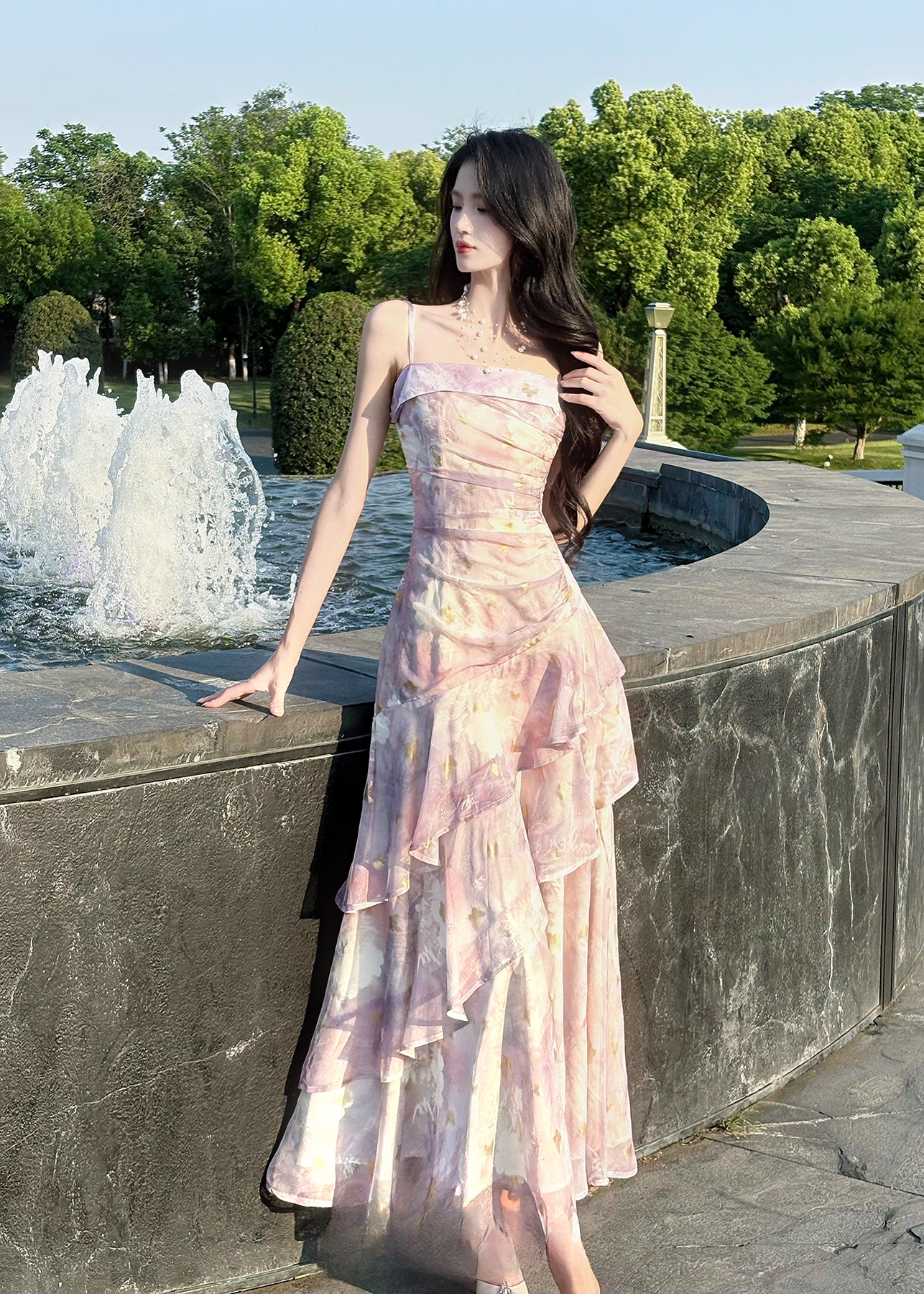 Vintage Lilac Floral Mermaid Spaghetti Strap Evening Dress Long Prom Dress TP4996