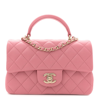Lambskin Quilted Mini Top Handle Rectangular Flap Pink
