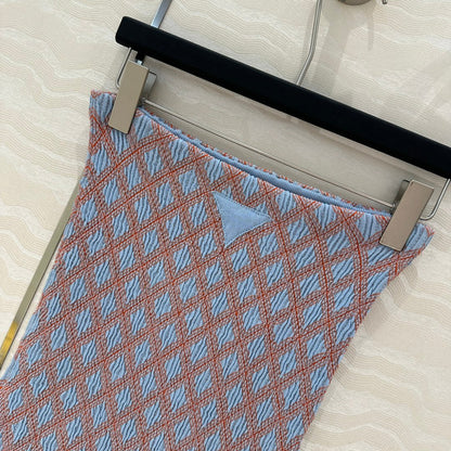 Prada Long Skirt Blue mix Orange Cotton Poliamide