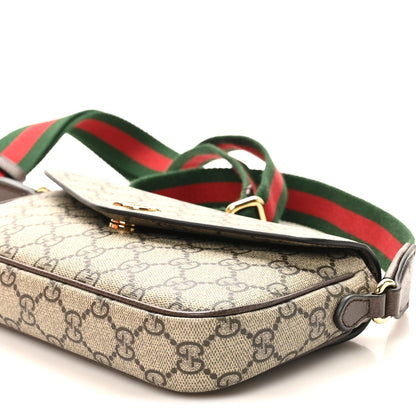 GG Supreme Monogram Textured Dollar Calfskin Web Mini Ophidia Envelope Shoulder Bag Beige Ebony New Acero