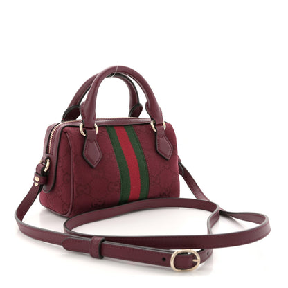 GG Supreme Monogram Textured Dollar Calfskin Web Super Mini Ophidia Top Handle Bowler Bag Rosso Ancora