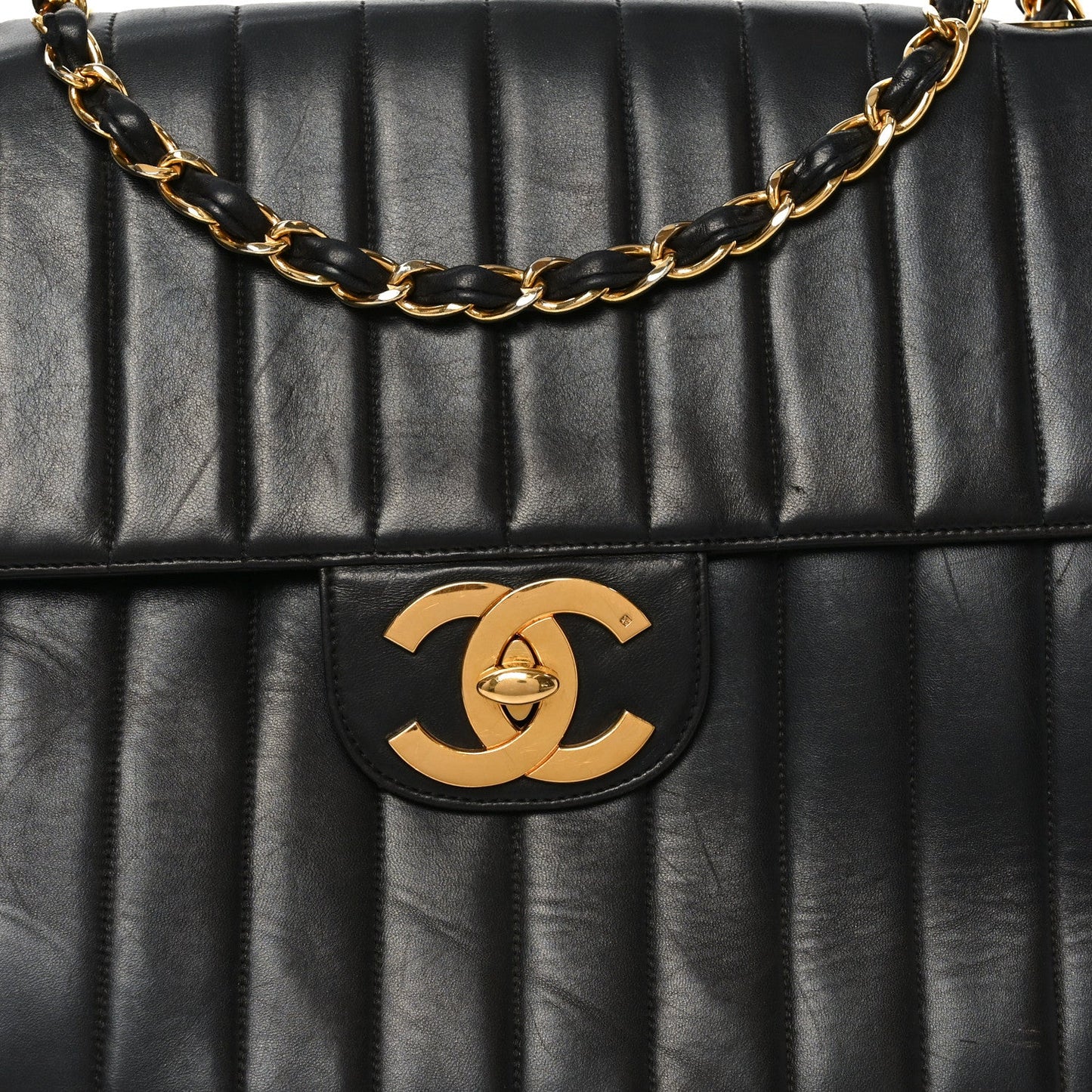 Lambskin Vertical Quilted XL Jumbo Single Flap Black