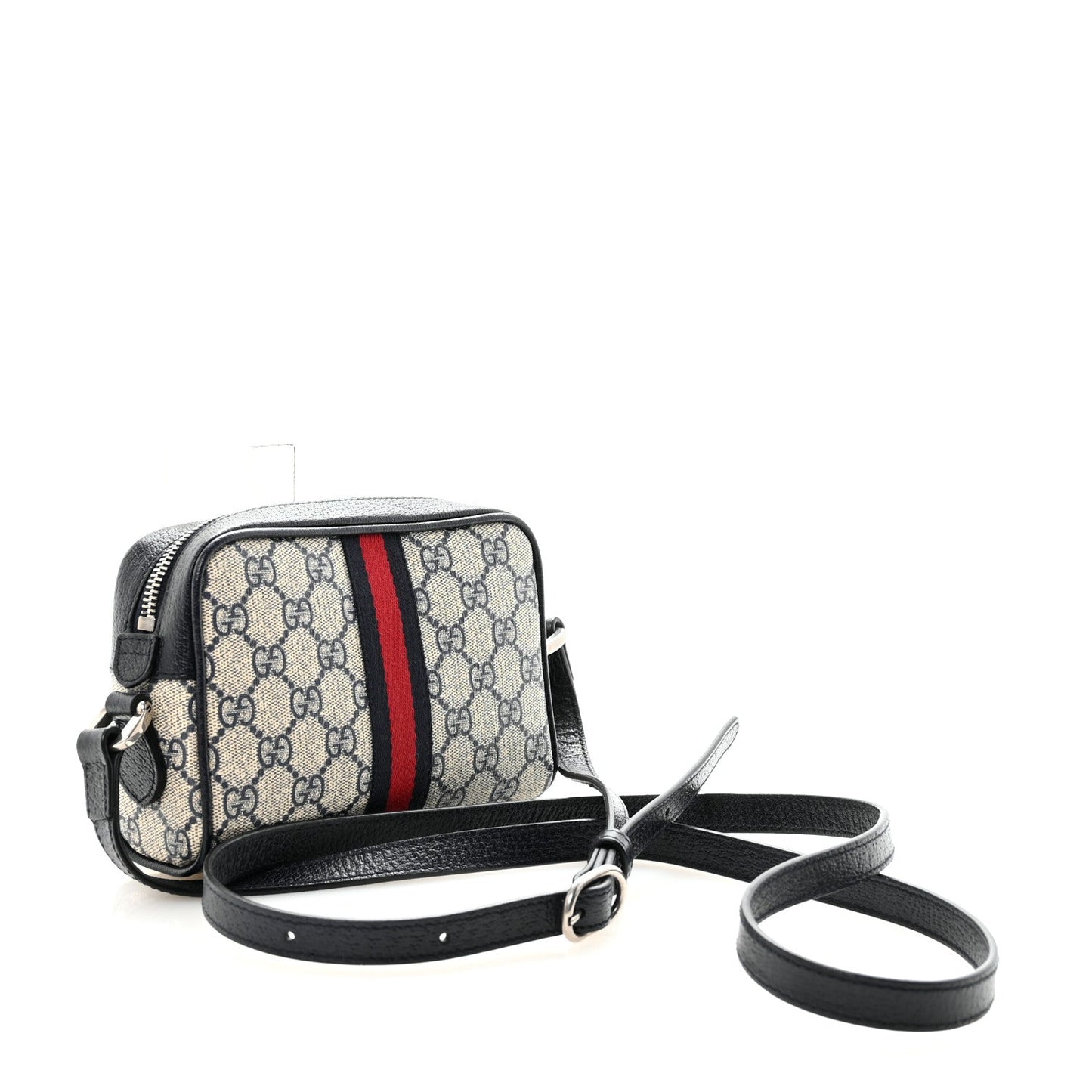 GG Supreme Monogram Textured Dollar Calfskin Web Mini Ophidia Shoulder Bag Beige Blue