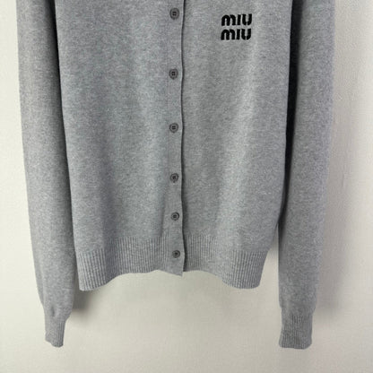 Miumiu 2026 Knit Long-Sleeve Cardigan Light Grey Wool Acrylic Nylon 349050