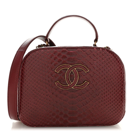 Snakeskin Calfskin Quilted Small Coco Curve Vanity Burgundy