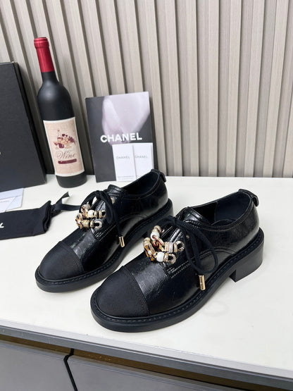 Chanel CC Combat Shoes With Pearl Black in Calfskin 597895