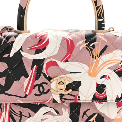 Calfskin Quilted Lily Floral Mini Coco Handle Flap Beige Black White Red