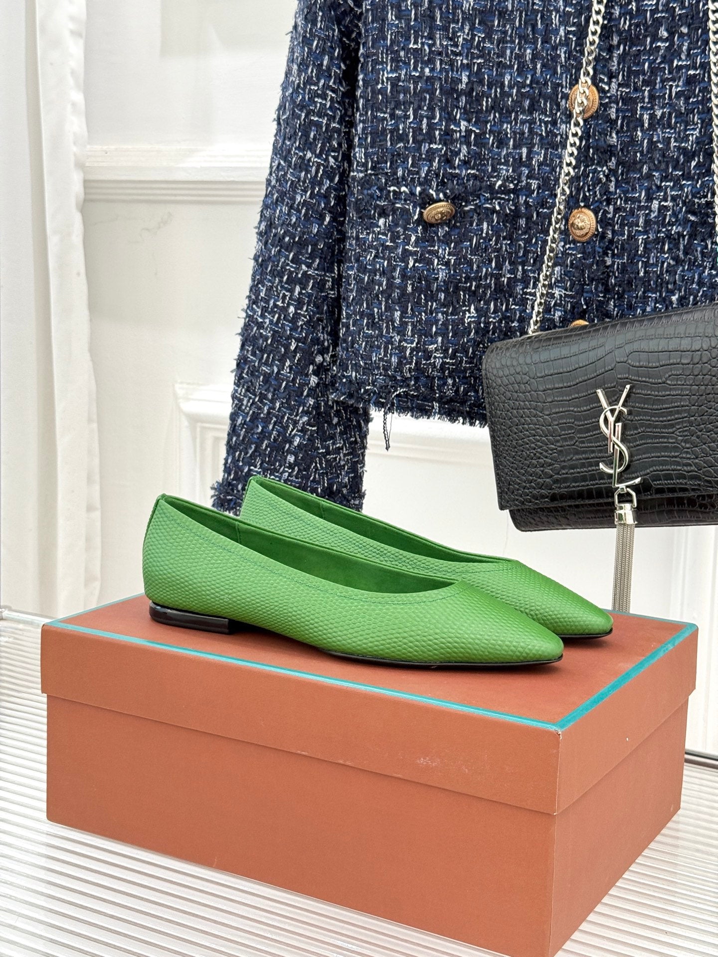LP Primula Ballet Flat Green Leather 570696
